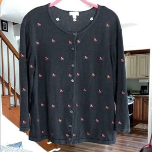 Vintage Baxter & Wells 3/4 Sleeve Black Cardigan with Cardinals Embroidered XL